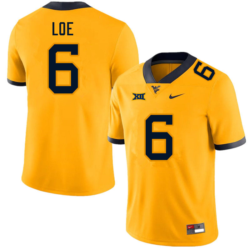 NCAA Men's Exree Loe West Virginia Mountaineers Gold #6 Nike Stitched Football College Authentic Jersey YF23Q78WM